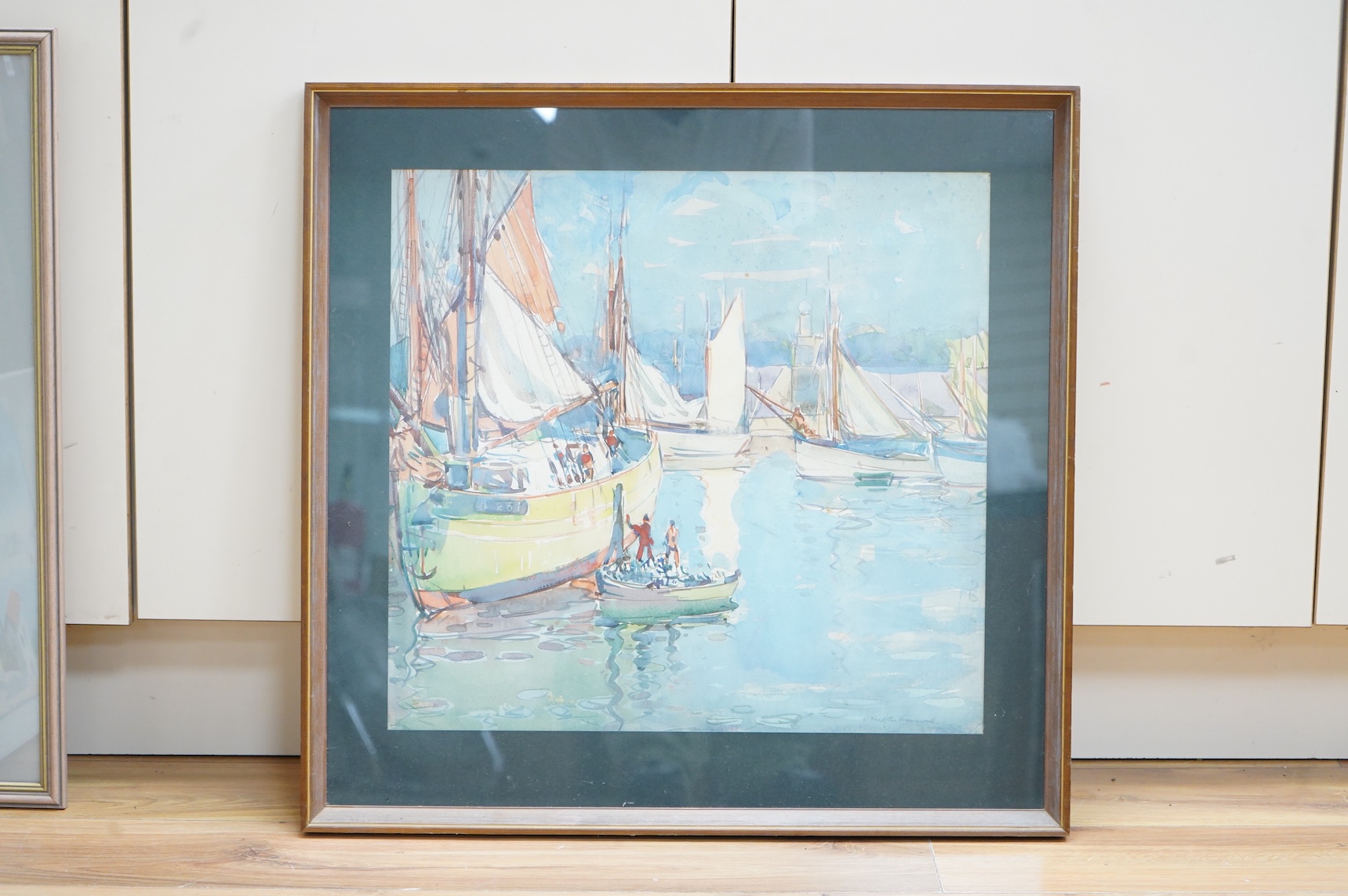 Arthur Henry Knighton-Hammond RI ROI & RSW (1875-1970), Harbour view with moored boats, signed, watercolour, 46 x 47cm